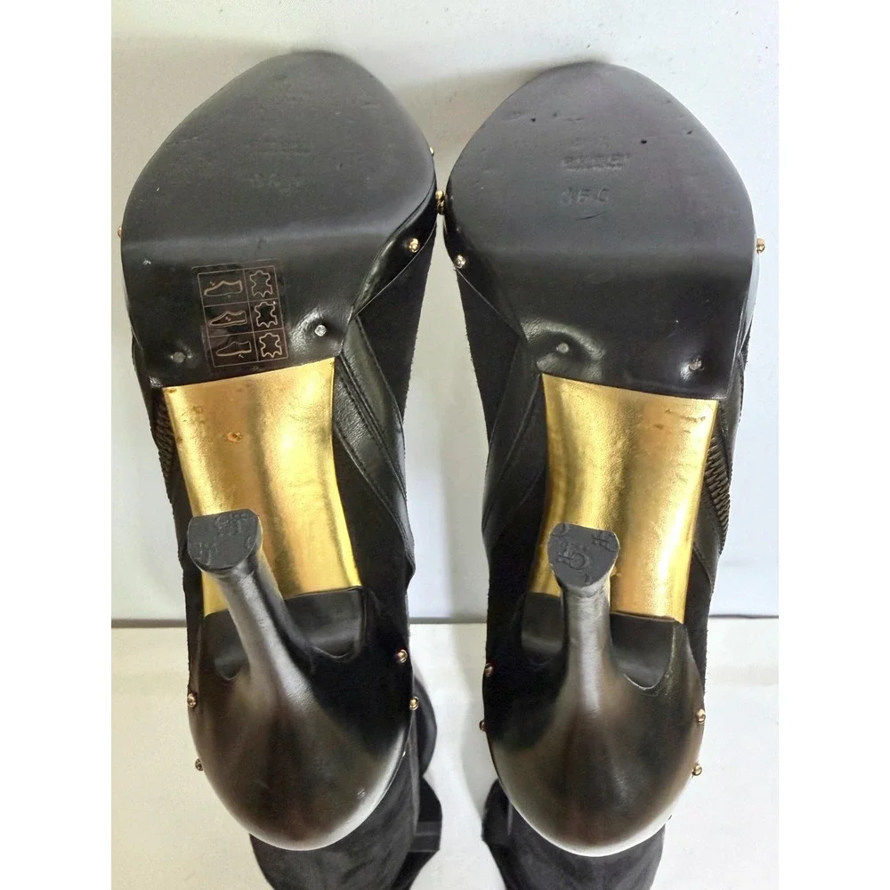 Gucci Tom Ford Fall 2003 Runway Black Suede OTK Thigh High Boots‎ 36